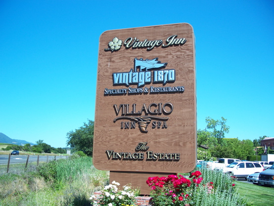 All 3d urathane carved logos added to an existing freeway sign in Napa Valley.  We used 23k 

gold leaf, copper leaf, and paladium/silver leaf on the different logos